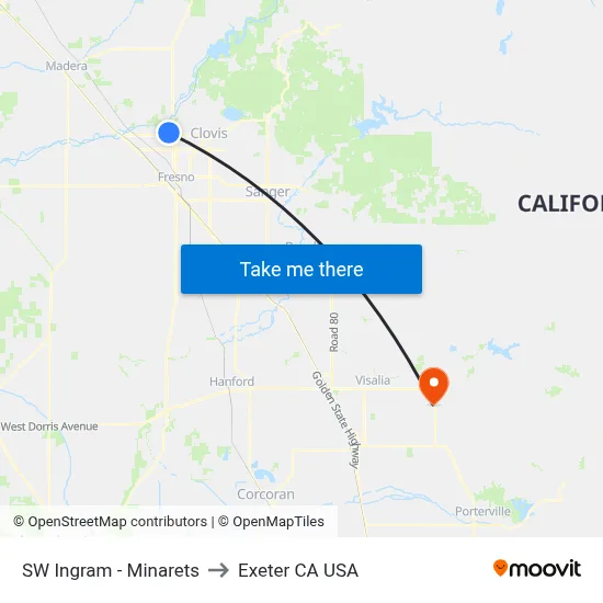 SW Ingram - Minarets to Exeter CA USA map