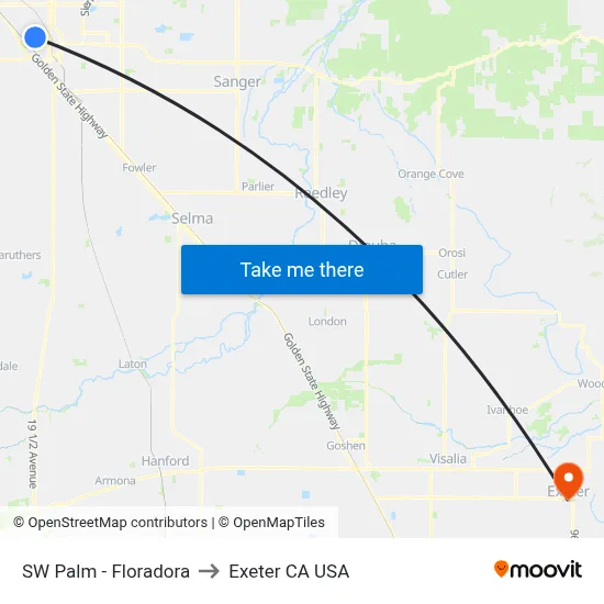 SW Palm - Floradora to Exeter CA USA map