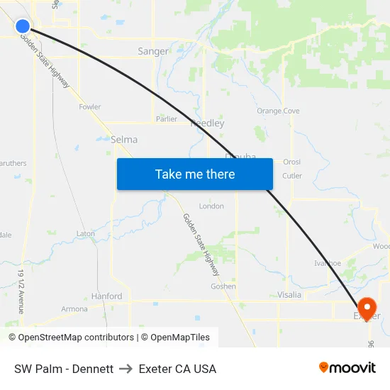 SW Palm - Dennett to Exeter CA USA map