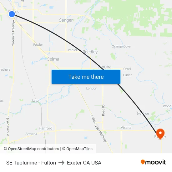 SE Tuolumne - Fulton to Exeter CA USA map