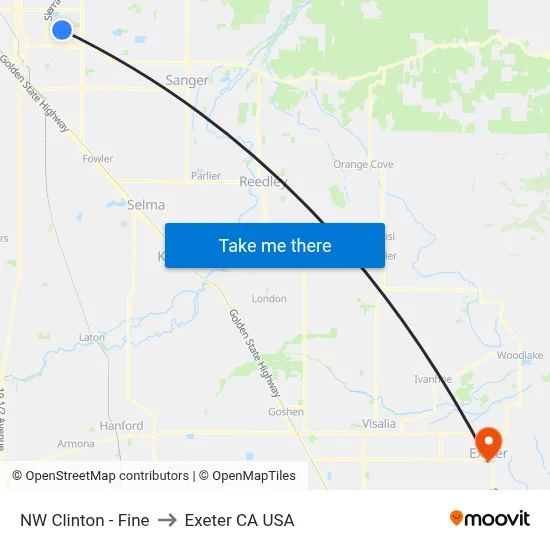 NW Clinton - Fine to Exeter CA USA map