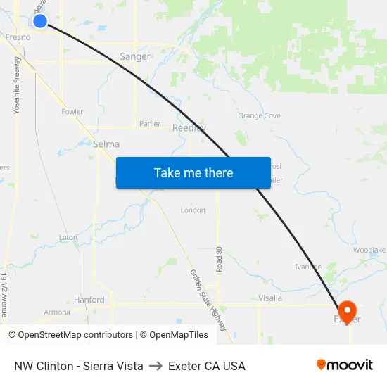 NW Clinton - Sierra Vista to Exeter CA USA map