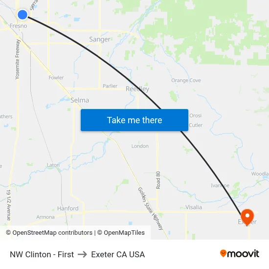 NW Clinton - First to Exeter CA USA map