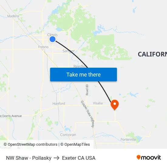 NW Shaw - Pollasky to Exeter CA USA map