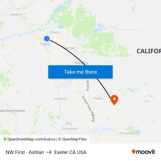 NW First - Ashlan to Exeter CA USA map