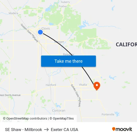 SE Shaw - Millbrook to Exeter CA USA map