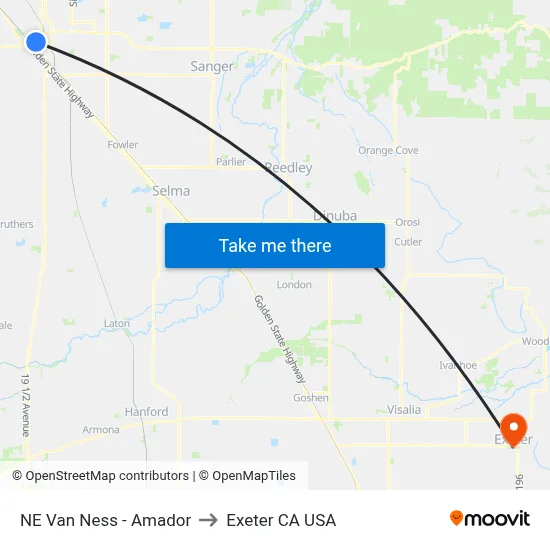 NE Van Ness - Amador to Exeter CA USA map