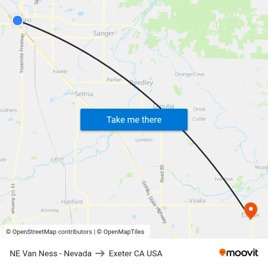 NE Van Ness - Nevada to Exeter CA USA map