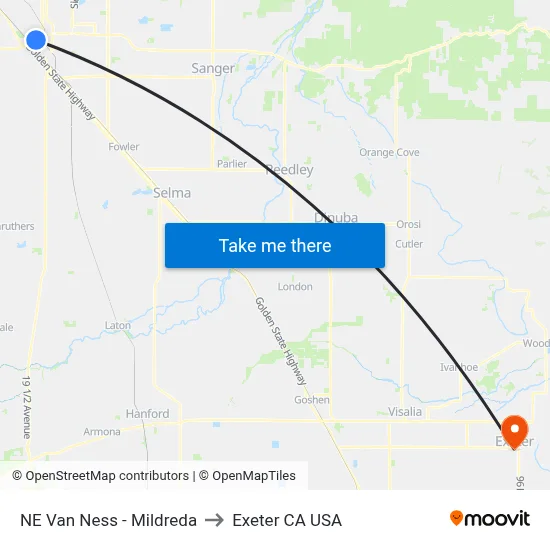 NE Van Ness - Mildreda to Exeter CA USA map