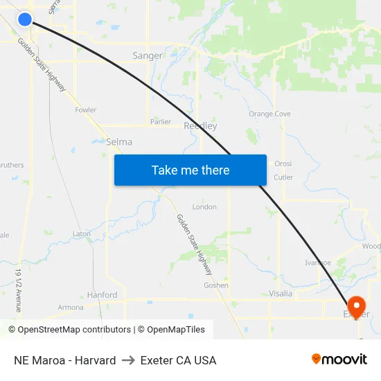 NE Maroa - Harvard to Exeter CA USA map