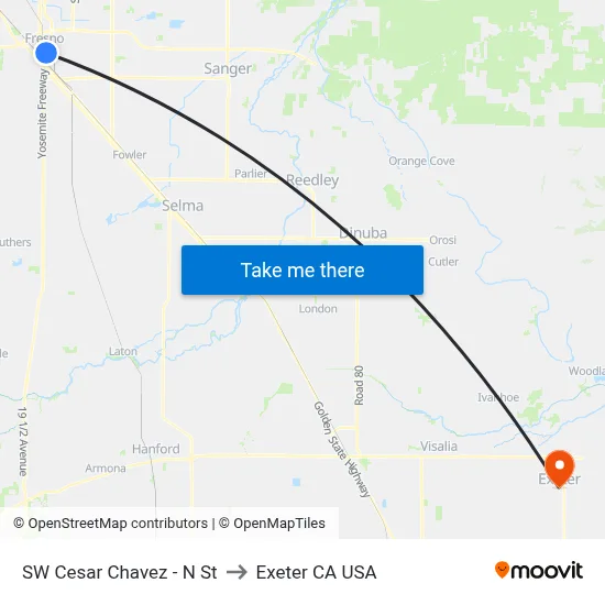 SW Cesar Chavez - N St to Exeter CA USA map