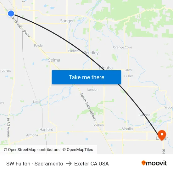 SW Fulton - Sacramento to Exeter CA USA map