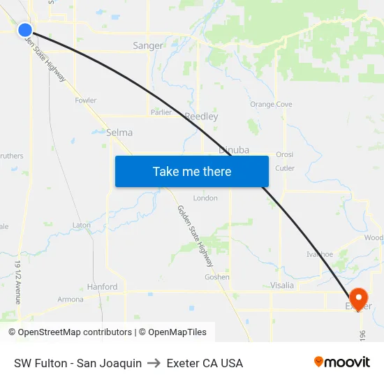 SW Fulton - San Joaquin to Exeter CA USA map