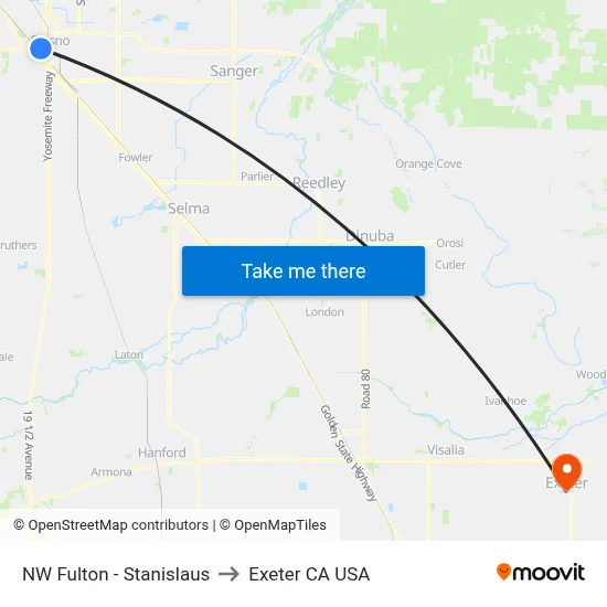 NW Fulton - Stanislaus to Exeter CA USA map
