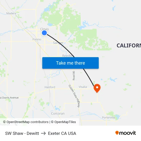 SW Shaw - Dewitt to Exeter CA USA map