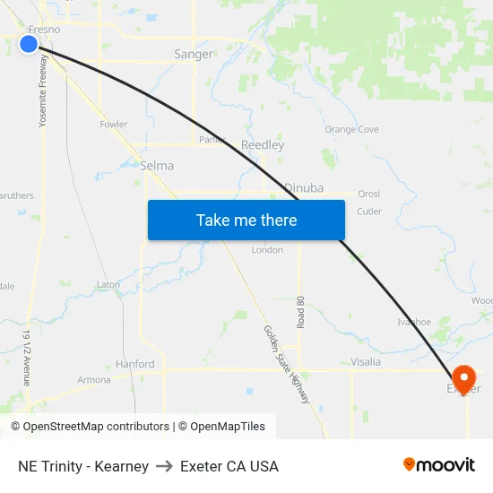 NE Trinity - Kearney to Exeter CA USA map