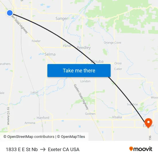 1833 E E St Nb to Exeter CA USA map