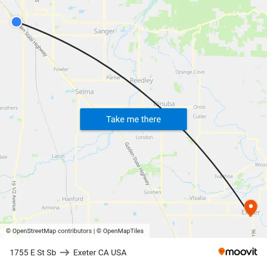 1755 E St Sb to Exeter CA USA map