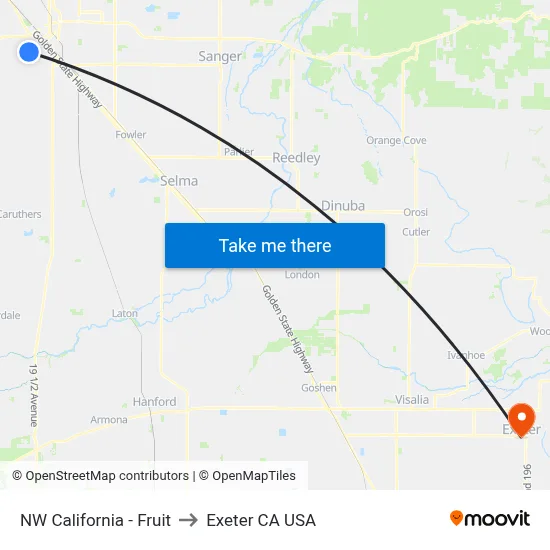 NW California - Fruit to Exeter CA USA map