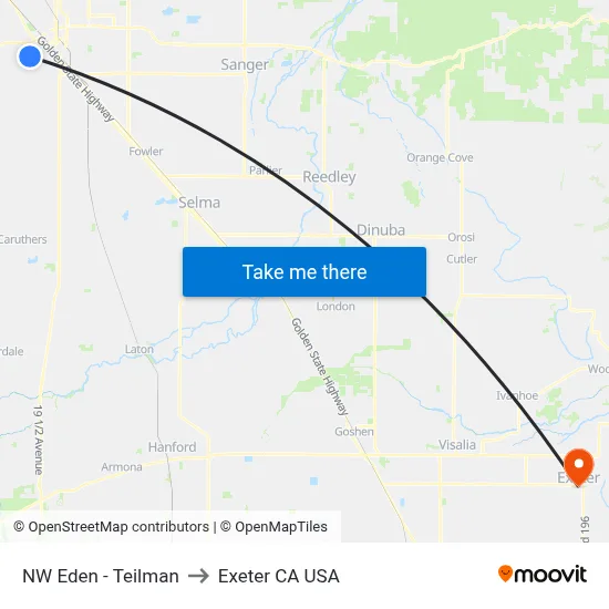 NW Eden - Teilman to Exeter CA USA map