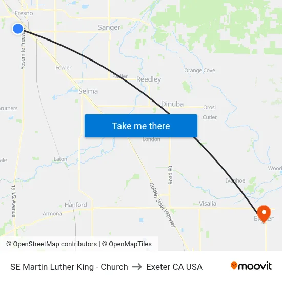 SE Martin Luther King - Church to Exeter CA USA map