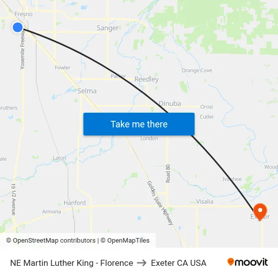 NE Martin Luther King - Florence to Exeter CA USA map