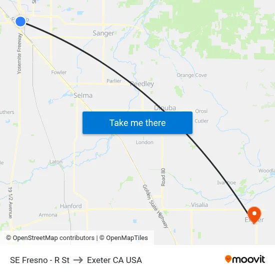 SE Fresno - R St to Exeter CA USA map
