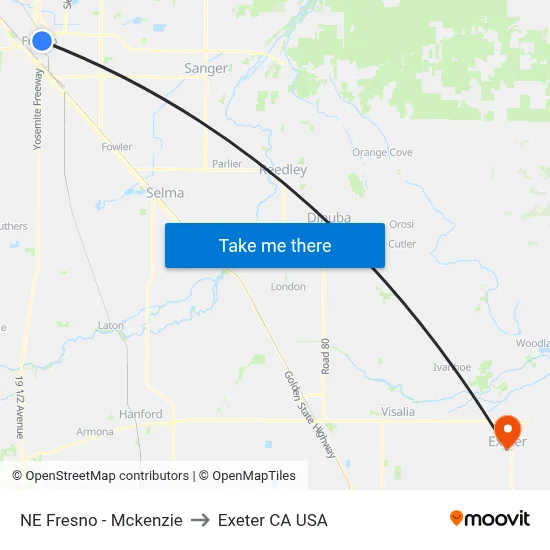 NE Fresno - Mckenzie to Exeter CA USA map