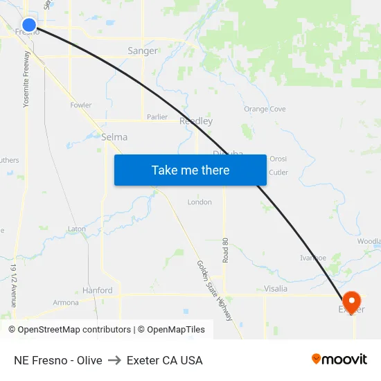 NE Fresno - Olive to Exeter CA USA map