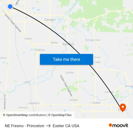 NE Fresno - Princeton to Exeter CA USA map