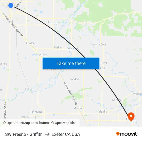 SW Fresno - Griffith to Exeter CA USA map
