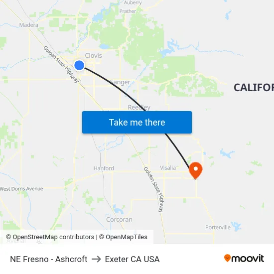 NE Fresno - Ashcroft to Exeter CA USA map