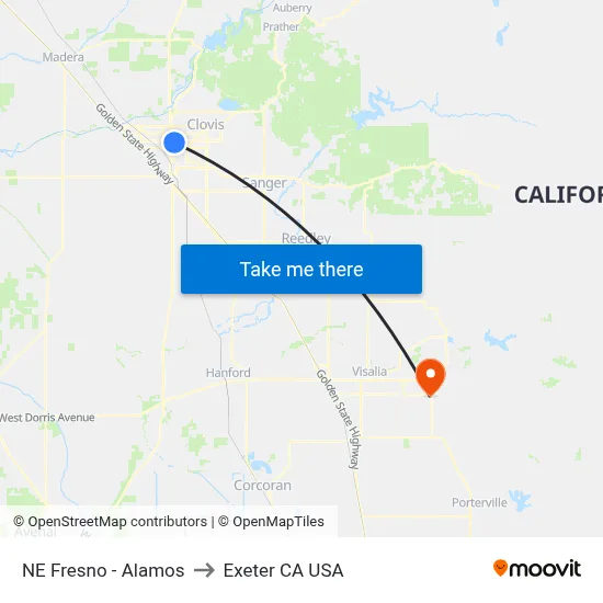 NE Fresno - Alamos to Exeter CA USA map