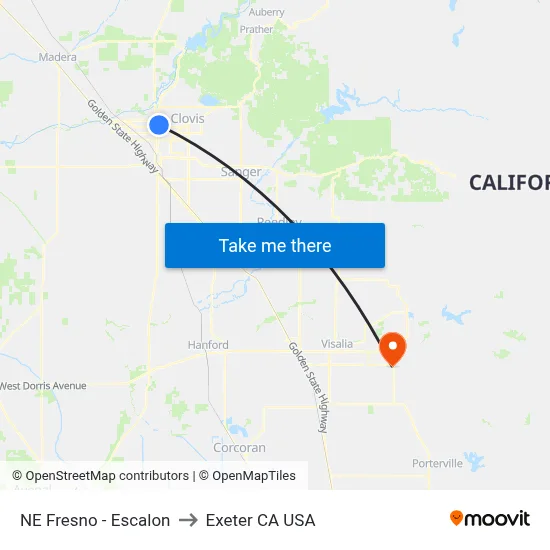 NE Fresno - Escalon to Exeter CA USA map