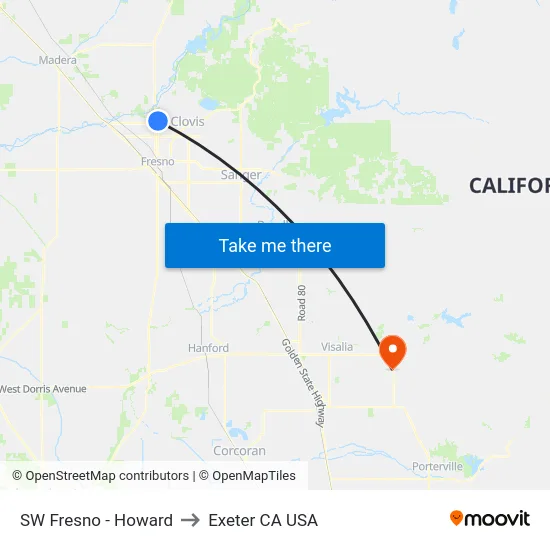 SW Fresno - Howard to Exeter CA USA map
