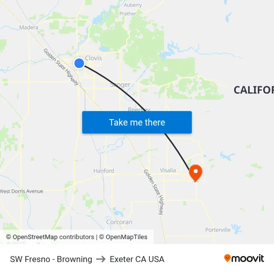 SW Fresno - Browning to Exeter CA USA map