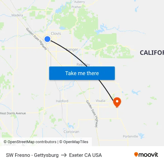 SW Fresno - Gettysburg to Exeter CA USA map