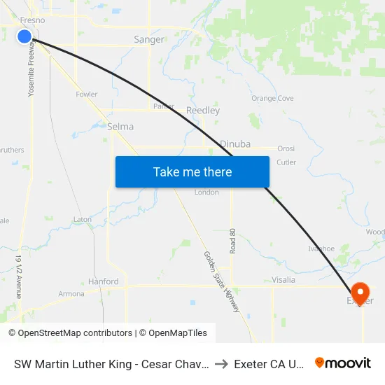 SW Martin Luther King - Cesar Chavez to Exeter CA USA map