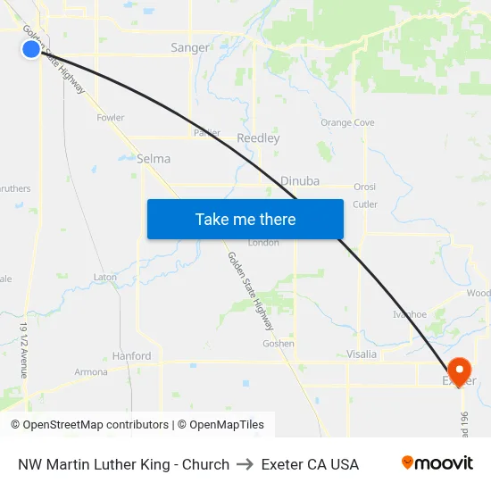 NW Martin Luther King - Church to Exeter CA USA map