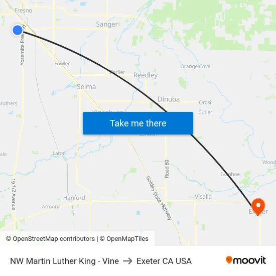 NW Martin Luther King - Vine to Exeter CA USA map