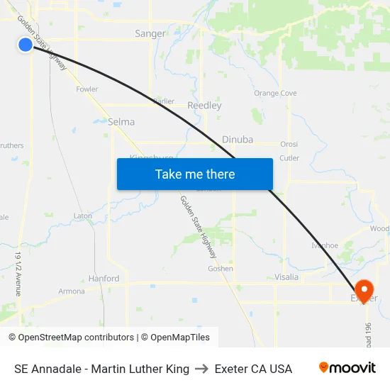 SE Annadale - Martin Luther King to Exeter CA USA map