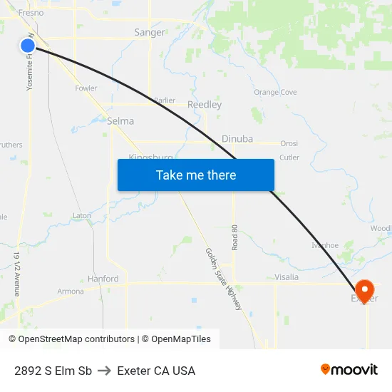 2892 S Elm Sb to Exeter CA USA map
