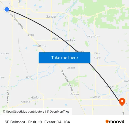 SE Belmont - Fruit to Exeter CA USA map