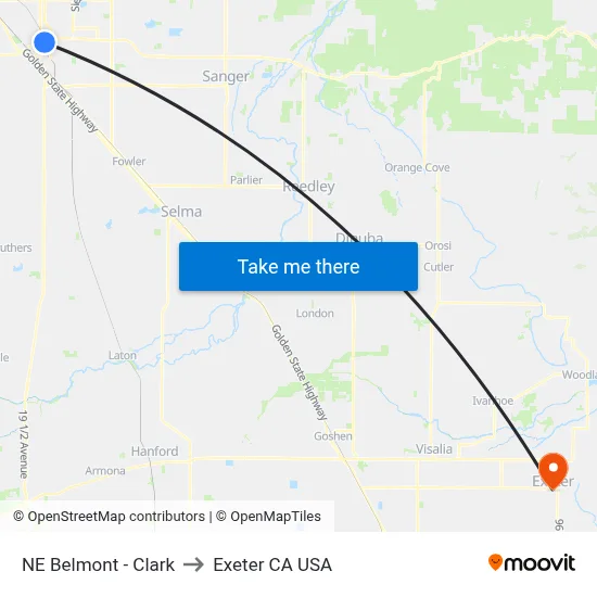 NE Belmont - Clark to Exeter CA USA map