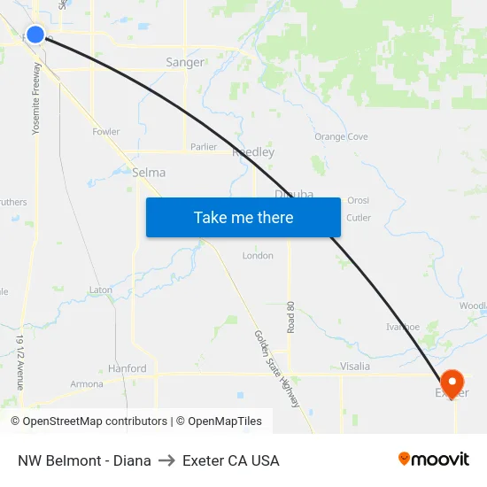 NW Belmont - Diana to Exeter CA USA map