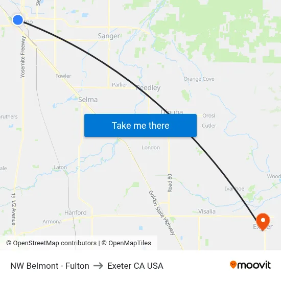 NW Belmont - Fulton to Exeter CA USA map