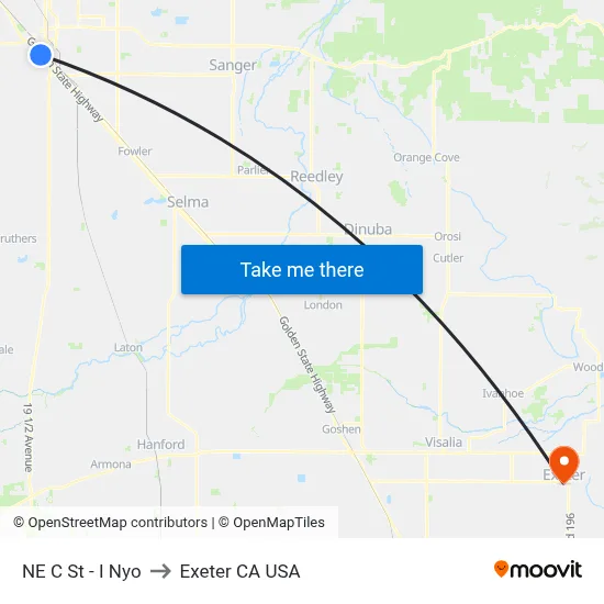 NE C St - I Nyo to Exeter CA USA map
