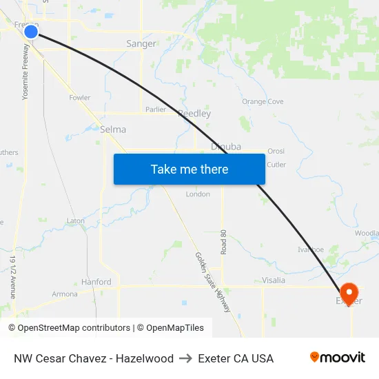 NW Cesar Chavez - Hazelwood to Exeter CA USA map