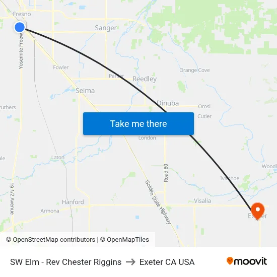SW Elm - Rev Chester Riggins to Exeter CA USA map