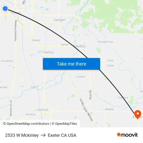 2533 W Mckinley to Exeter CA USA map